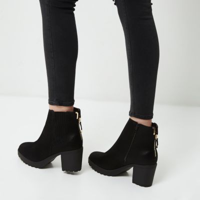 Black chunky block heel ankle boots